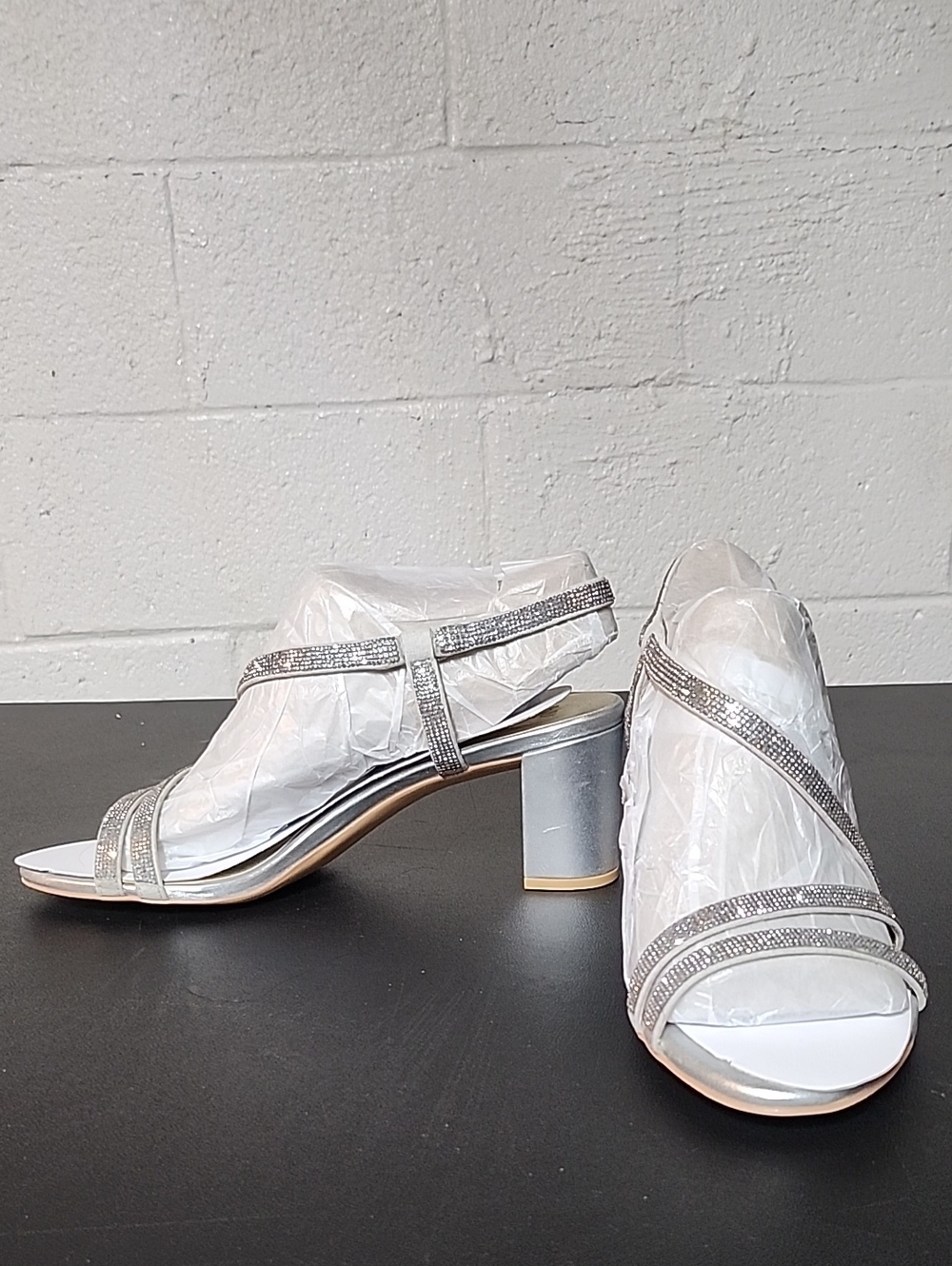 Naturalizer Silver Rhinestone Block Heel Sandals